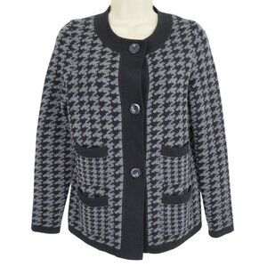 Belford Womens Small Cashmere Houndstooth Gray Black Button Cardigan Sweater